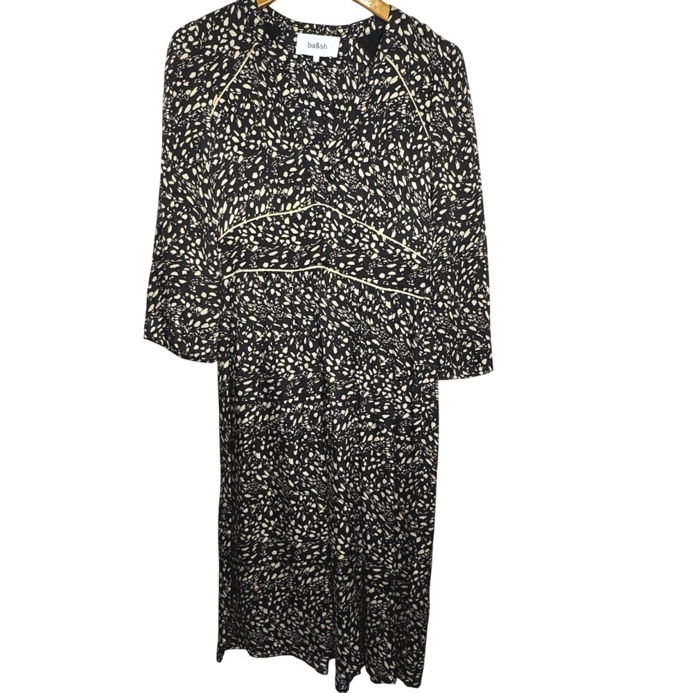 Ba&sh Esmee Printed Midi Dress Size 4 NEW Black/Cream